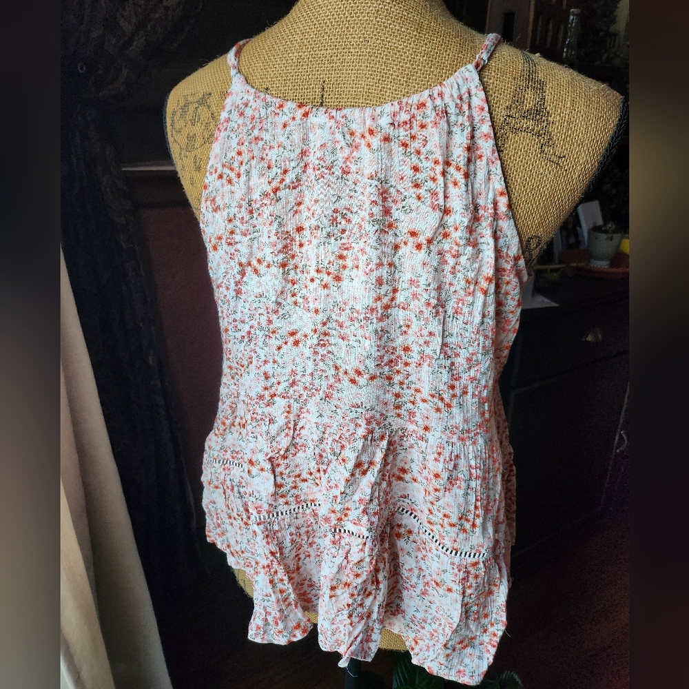 Hippie Rose Floral Keyhole Blouse - Pink and White - Picture 3 of 6